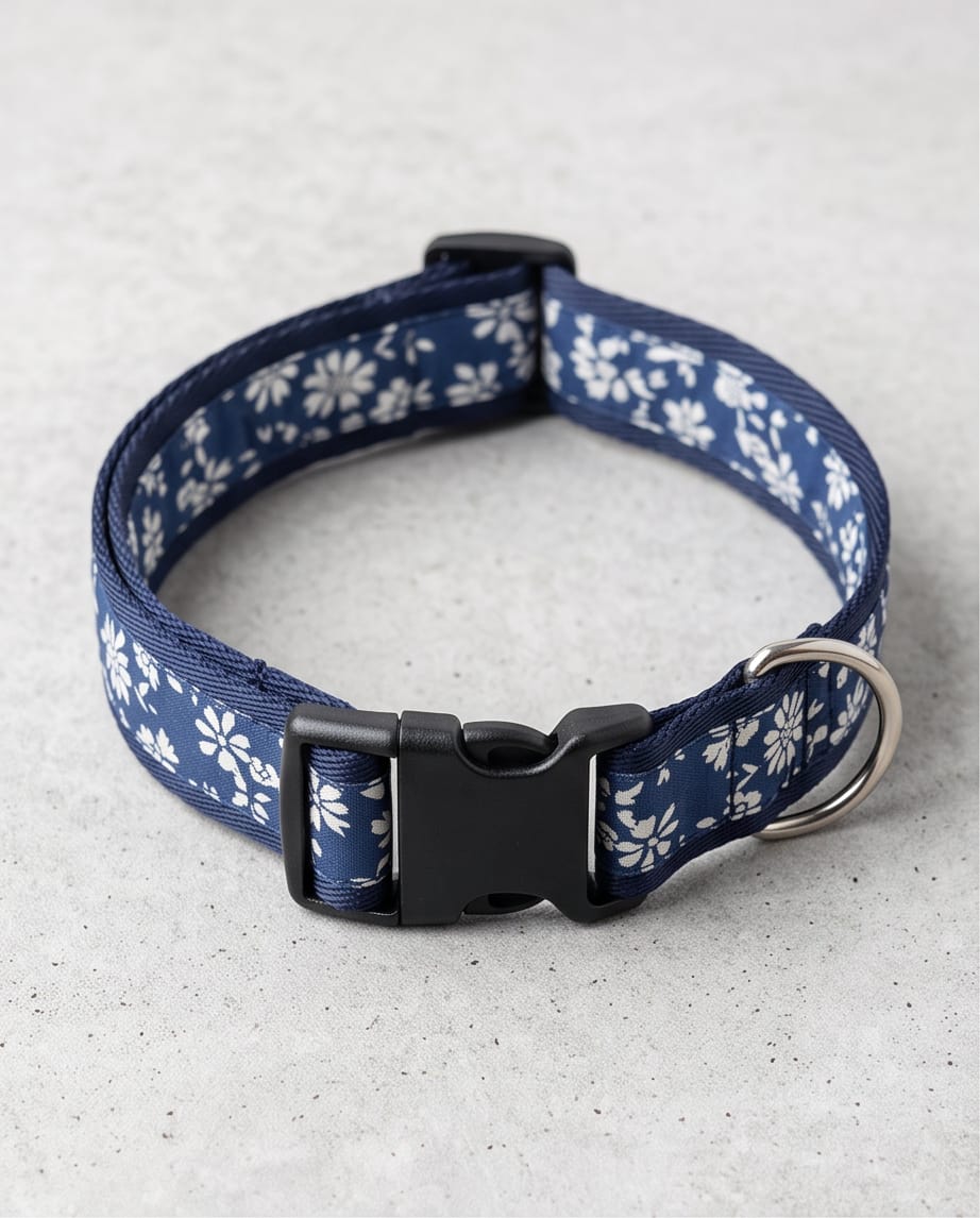 Blue Necklace with White Flowers